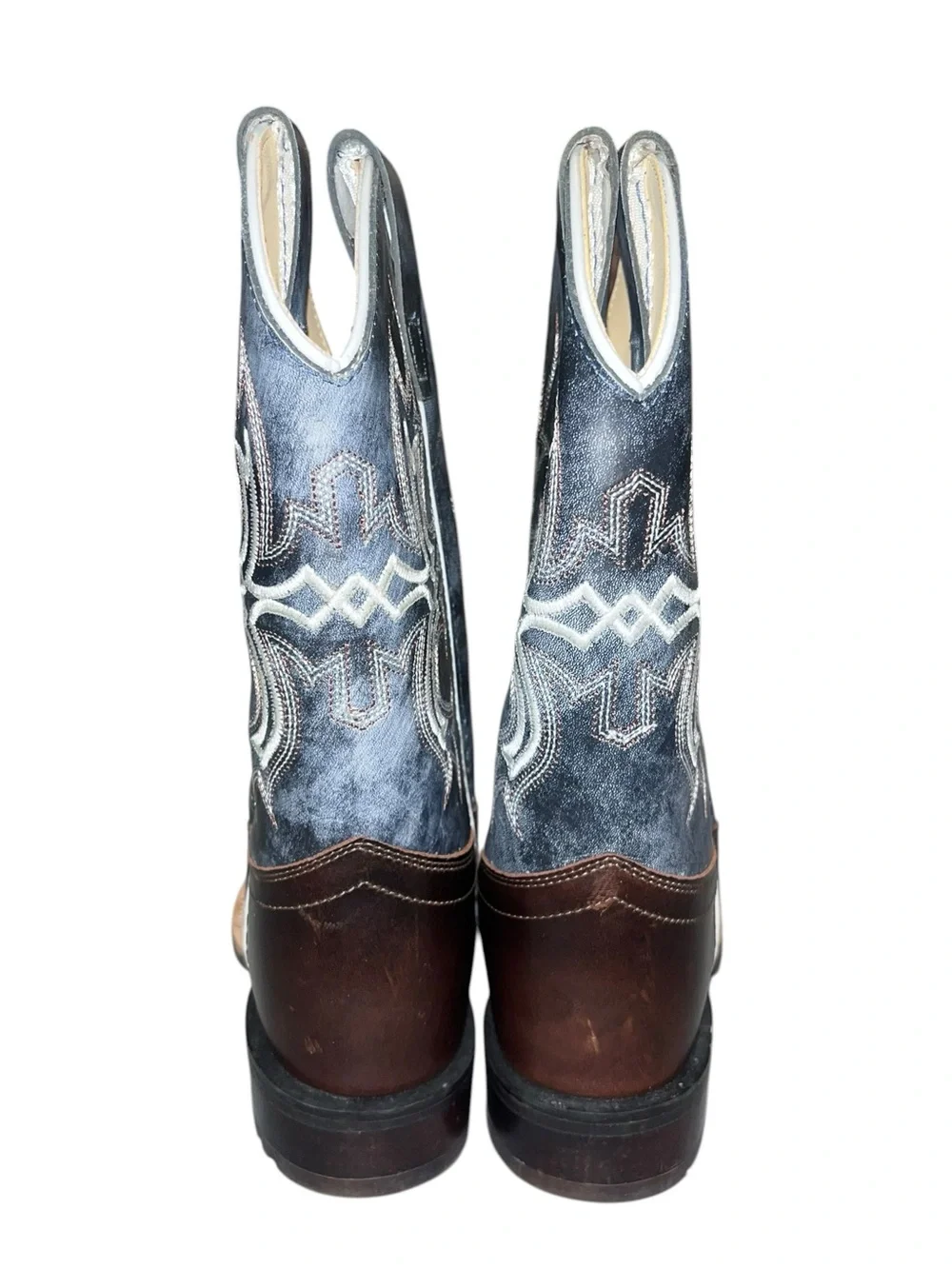 Old West Boys Square Toe Brown Leather Cowboy Boots - Size 13D
